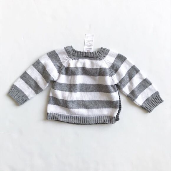 Oshkosh gray/white stripe knit sweater  EUC 9m - Picture 4 of 4